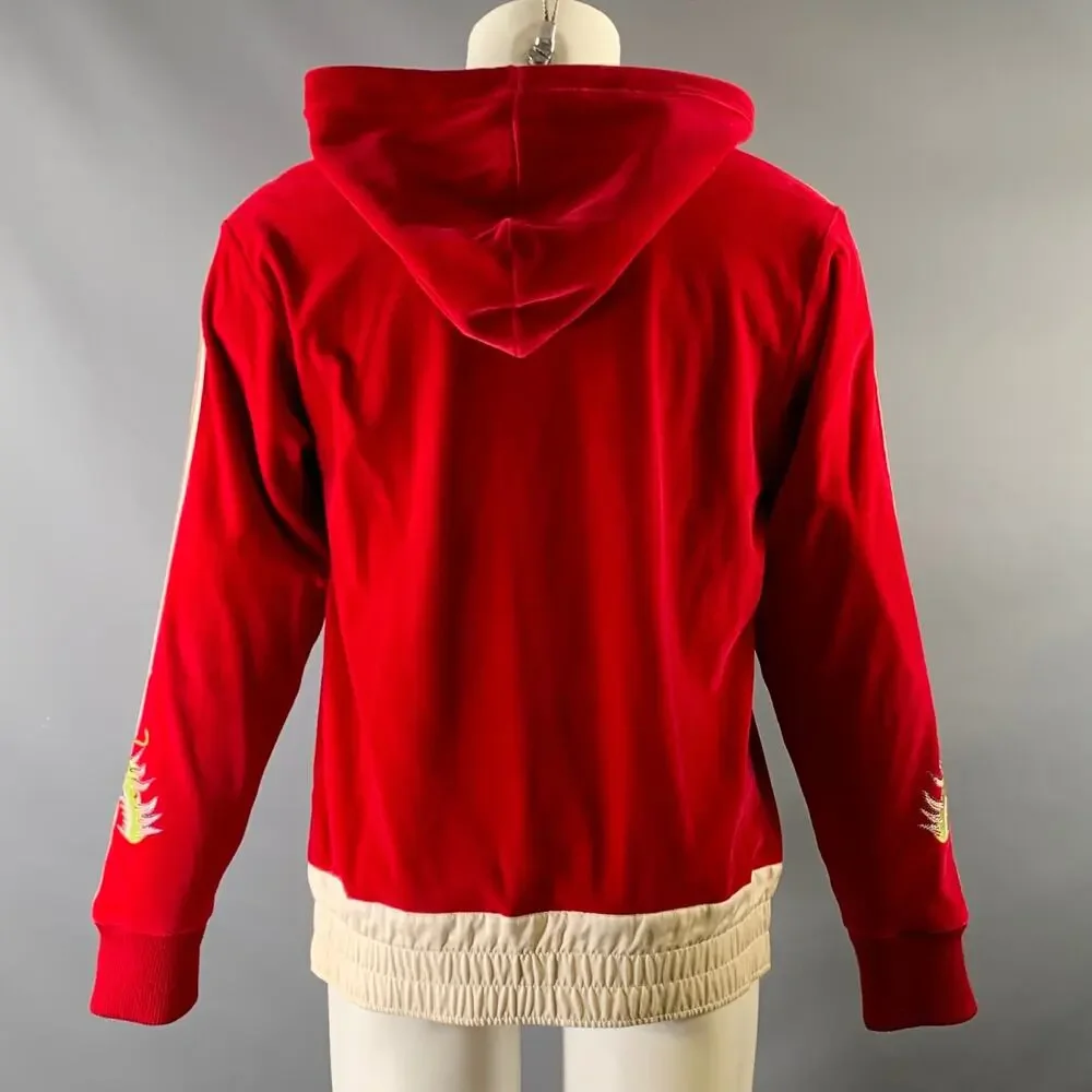 GUCCI Size M Red Cream Cotton Hooded Sweatshirt